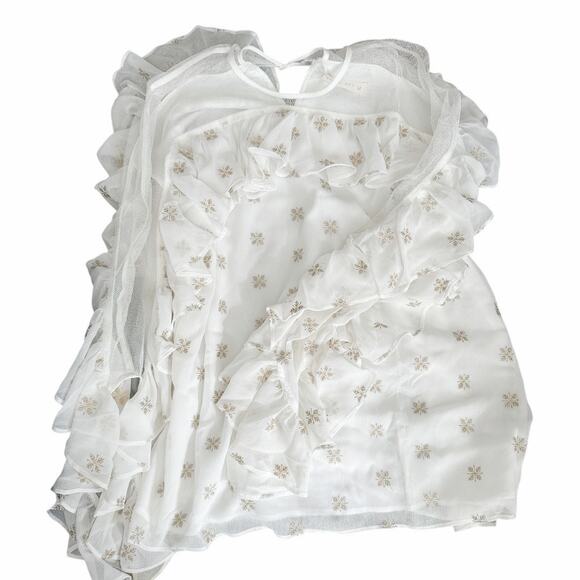 Stevie May Cosmic Currents Gold Embroidery Starry White Top M - Picture 6 of 10